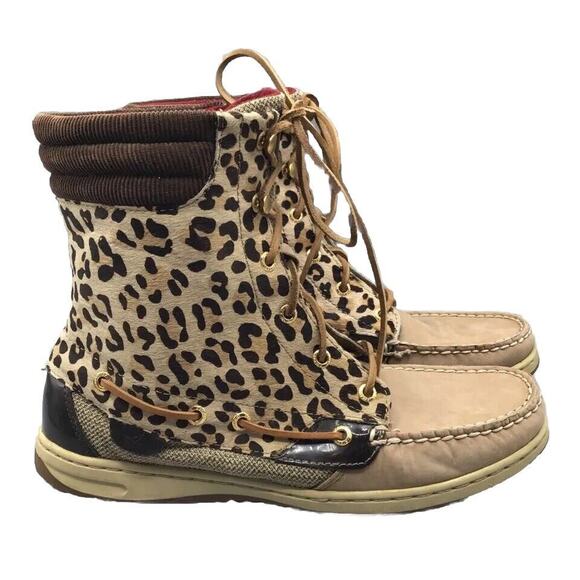 Sperry Top Sider Womens 10 Hikerfish Ankle Boots Brown Beige Leather Fur Laces - Picture 1 of 7
